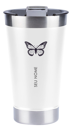 Copo Térmico 473ml Personalizado De Borboleta Com Nome