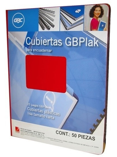 50 Cubiertas Plastica Gbc Engargolar Tamaño Carta Color Rojo