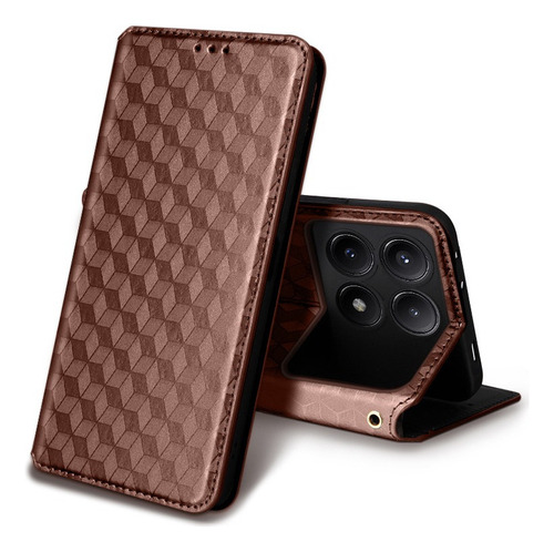 For Poco X6 Pro 5g Cubic Pattern Pu Wallet Stand Card Case