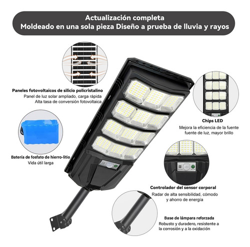 Lámpara Solar Exterior 288 Led Panel IP65 lmpermeable Sensor de Movimiento para Jardin Suburbano Garaje Alumbrado Luz