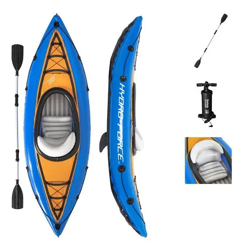 Kayak Inflable Cove Champion 275x81cm Bestway Remo Aluminio Color Azul con Naranja