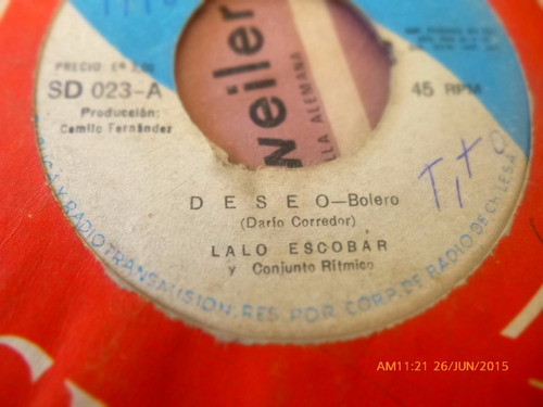 Vinilo Single De Lalo Escobar --deseo  -( N146