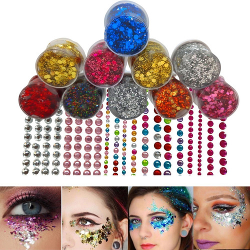 Imagen 2 de 3 de Party Box Bar Kit Glitter Gel + Strass Autoadhesivo Makeup