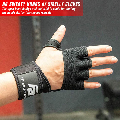 Guantes De Entrenamiento Fit Active Sports Rx2 Con Muñequera Negro Diseño De La Tela Talle