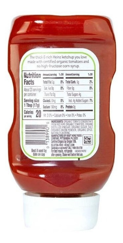 Salsa De Tomate Heinz Ketchup Organic 397 Gr