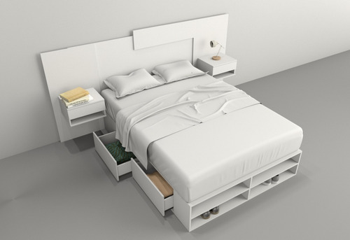 Base De Cama Sommier 1.40m + Cajones De Guardado + Estantes