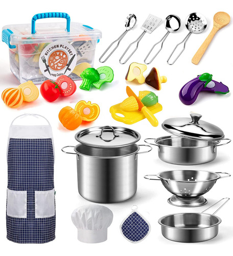 Set Utensilios Cocina, Juguetes Simulación Niños, Acero Inox Color