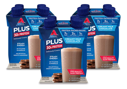 Atkins - Batido Plus Con Protena, Sabor Chocolate, 12 Unidad