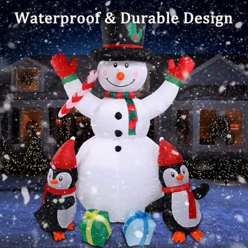 Inflable Navidad 180cm Muñeco Nieve Con Pinguinos Luces Led