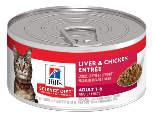 Alimento Hill's Science Diet Comida Para Gato Hill's Science Diet  Envase De 1.8 Kg para gato adulto sabor hígado y pollo en lata de 5.5oz