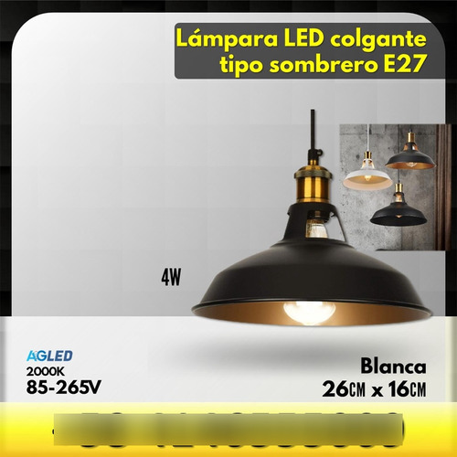 Lampara Led Colgante Sombrero 4w Blanca 2k 85-265v 26x16cm