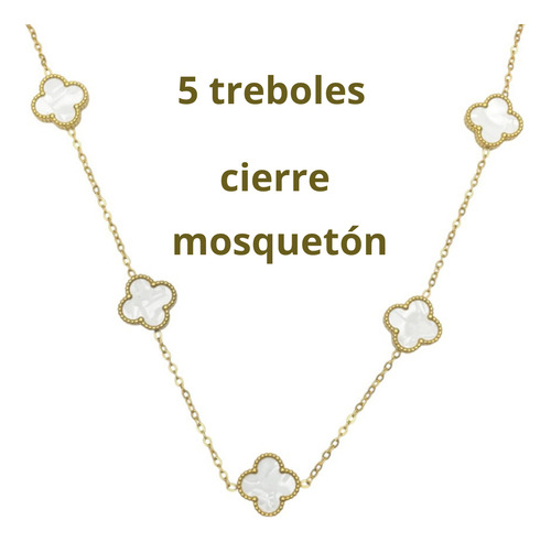 Cadena Collar 5 Treboles 4 Hojas Vc Buena Suerte Baño Oro 18 Dorado Y Blanco