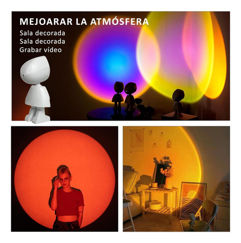 Proyector De Luz De Atardecer, Luz Nocturna Led De 7 Colores