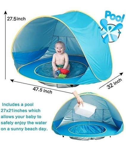 Imagen 4 de 8 de Carpa De Playa Para Bebés Toldo Portátil De Protección Uv P