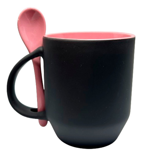 Taza Magica Personalizada Interior Rosa + Cuchara Logo Foto 