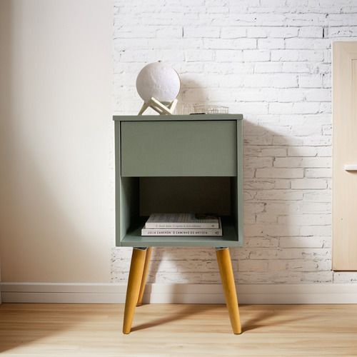 Mesa Cabeceira Verde Jade Pés Palito Retro Decoração Cor Verde-claro