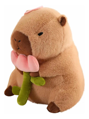 Peluche Capibara Con Flor + 10 Calcomanías De Capibara