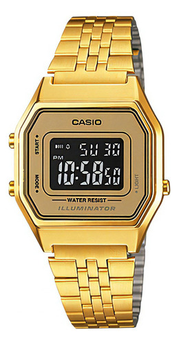 Relógio Casio Retro Vintage LA680WGA-9b Agent Relojesymas Cor da pulseira: ouro, moldura, cor de fundo dourada, cor de fundo: preto