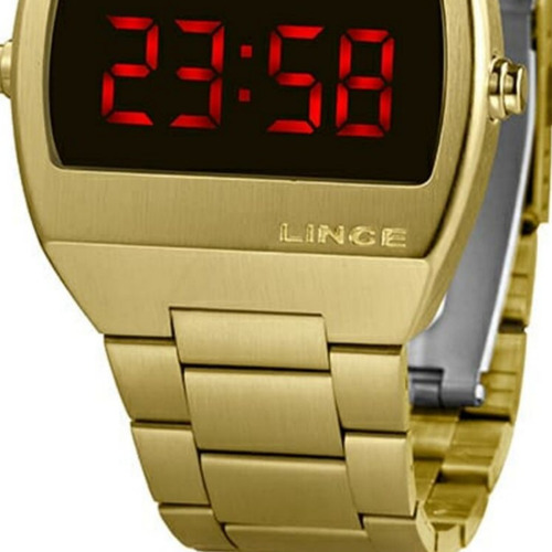 Relógio Masculino Lince Dourado Quadrado Led Mdg4620l Vxkx