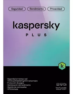 Antivirus Kaspersky Plus, 5 Dispositivos, 1 Año.