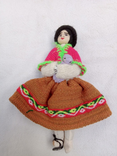 Muñeca Peruana Con Bebe Artesanal