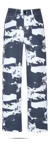 Pantalones Anchos De Mezclilla Con Estampado Tie-dye