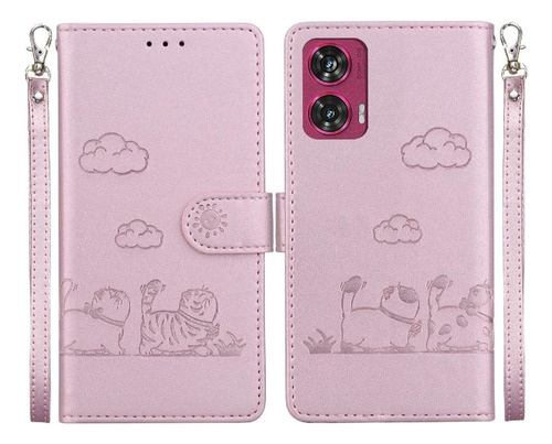 Funda Abatible Para Motorola Edge 50 Cartera De Cuero Cat