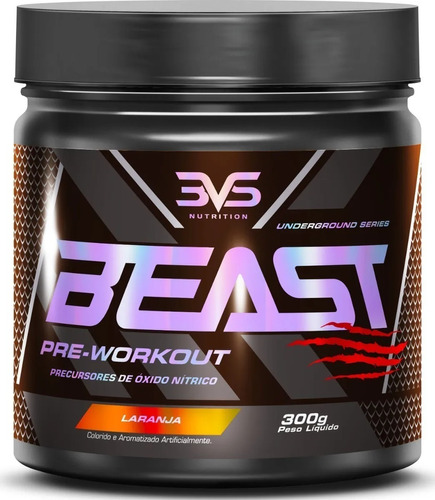 Pré-treino Beast 300g Sabor: Laranja - Ultra Concentrado - Promove Vasodilatação, Recuperação Energética, Aumento De Óxido Nítrico, Desintoxicação E Melhora De Concentração E Foco 