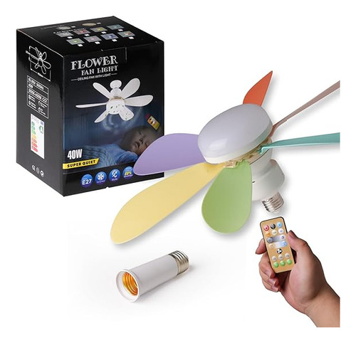 Ventilador Flor De Techo Lampara Led E27 40w Control Remoto Cantidad De Aspas 6 Estructura Blanco Aspas Colores Diámetro 52 Material De Las Aspas Plástico