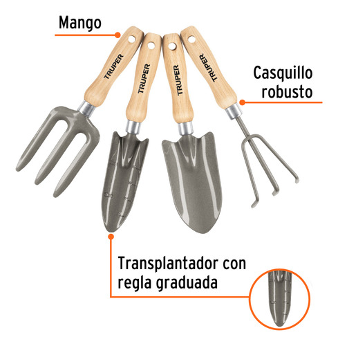 Juego Herramientas Para Jardín 4 Piezas, 6'