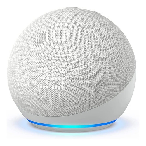 Imagen 1 de 5 de Amazon Echo Dot 5th Gen with clock con asistente virtual Alexa, pantalla integrada glacier white 110V/240V