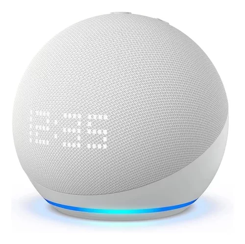 Echo Dot 5th Gen with clock con asistente virtual Alexa, pantalla  integrada glacier white 110V/240V