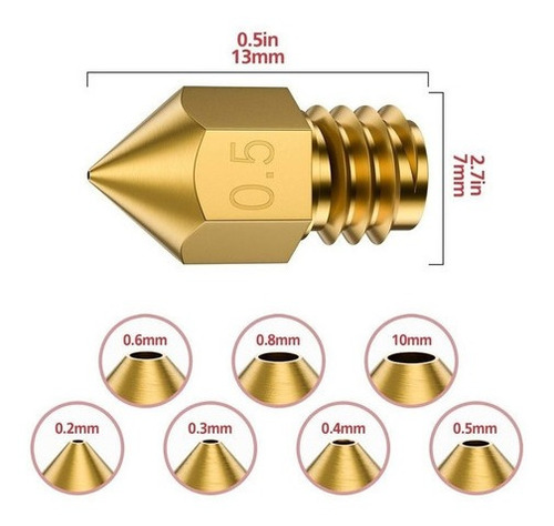 Imagem 1 de 3 de 5 Unidades Nozzle 0.3mm - Bico Mk8 1.75mm Impressora 3d