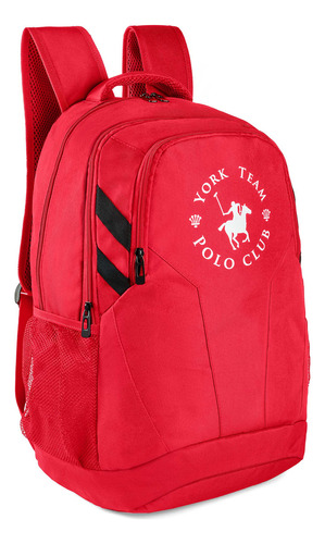 Mochila Grande Polo Club Textil Multiples Bolsas Hombre Rojo