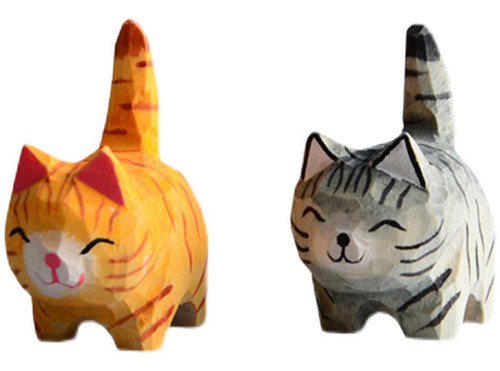Estatua De Gato Figurado De Madera Sin Agujero Colgante