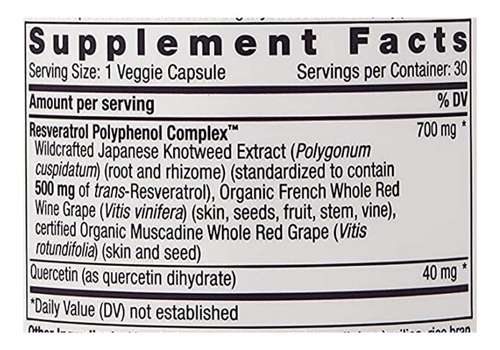 Resveratrol 500 Mg 30 Capsulas