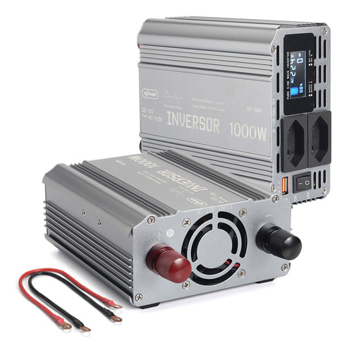 Kit Inversor 12v Para 110v 1000w Onda Senoidal Pura Pico 2000w Painel Led Com Indicador Botão Liga/desliga Tripla Proteção Tomada Universal Acompanha Garra De Jacare 100a Brinde