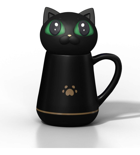 Taza De Cafe Con Bonita Tapa De Silicona Suave Para Gato, Am