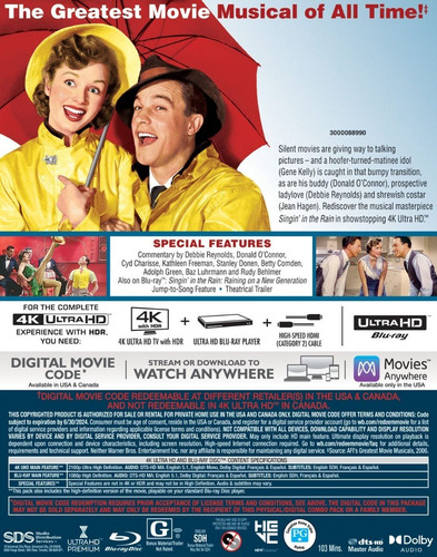 Imagen 2 de 3 de 4k Uhd + Blu-ray Singin In The Rain Cantando Bajo La Lluvia