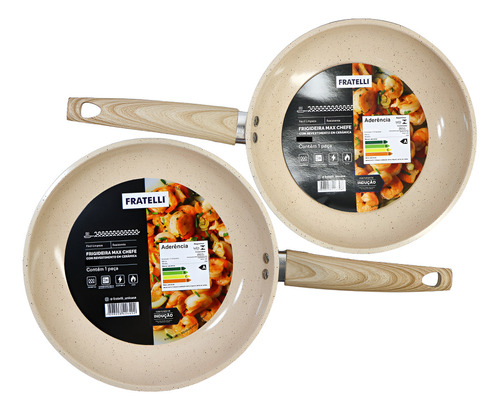 Frigideira Ceramica Antiaderente 24cm Com Tampa Vidro Cor Bege