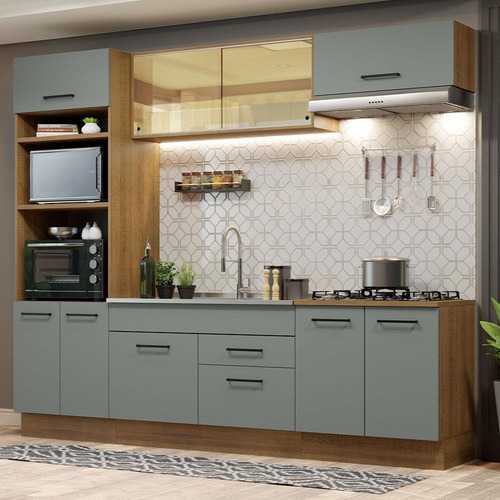 Cozinha Completa Madesa Agata 270003 C Armá Balcão S Tamp Rc Cor Rustic/Cinza