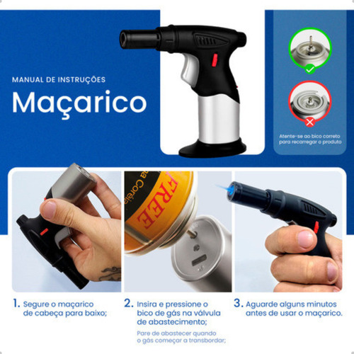 Mini Maçarico Portátil Recarregável Com Regulador De Chamas