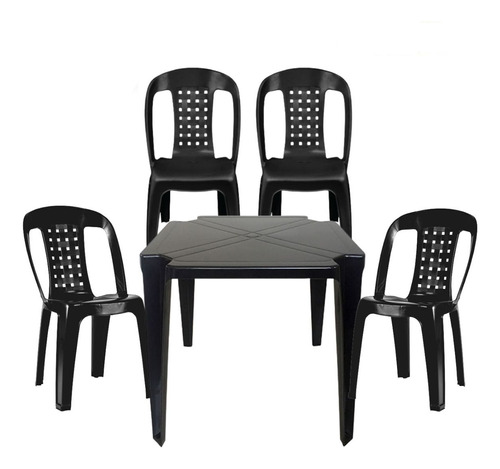 Conjunto De Mesa 4 Cadeiras Plástica Bar Festa Jantar Preta Cor Preto Desenho Do Tecido Das Cadeiras Liso