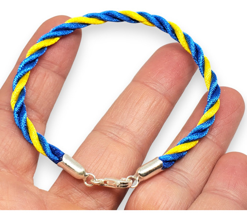 Pulsera Plata Hilo Seda Futbol Boca Juniors Deporte