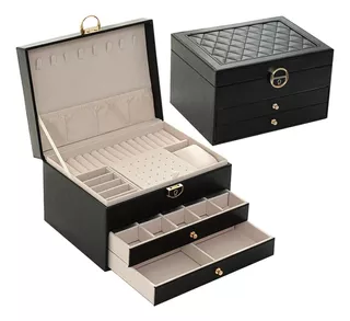 Joyero Organizador Premium 3 Capas Con Llave Anillos Collar