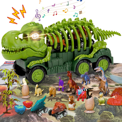 Juego De Camión De Dinosaurio Con Luz Y Sonido, 8 Figuras .