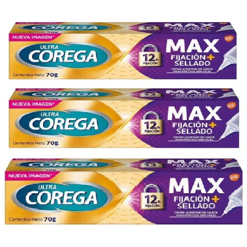 Pack Corega Ultra 70g Sin Sabor Máximo Sellado 3 Unidades