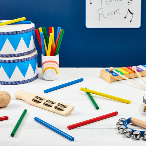 Paquete De 24 Palos De Ritmo Para Niños, Madera, 20 Cm, 4 Co