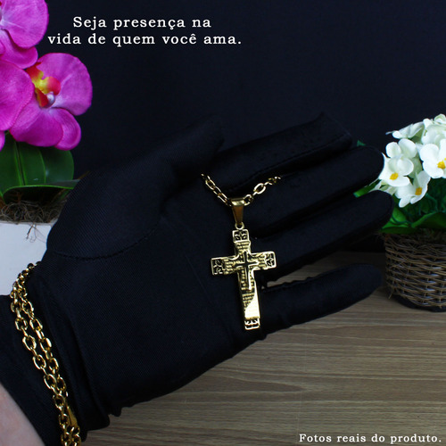 Lindo Relógio Masculino Prova Dágua + Cordão Cruz Pai Nosso Correia Dourado