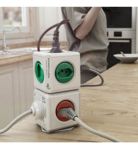 Adaptador Tomadas Power Cube 5 Tomadas 1.5m Bivolt Vermelho